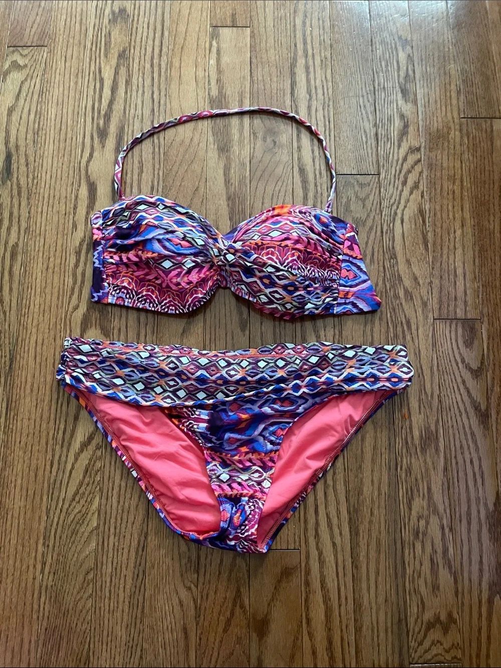 La Blanca Purple Coral Print Halter Top Bikini Women’s Sz 10